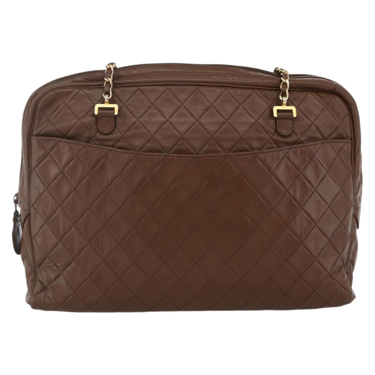 CHANEL Matelasse Chain Shoulder Bag Lamb Skin Brown Gold CC Auth YKZ090