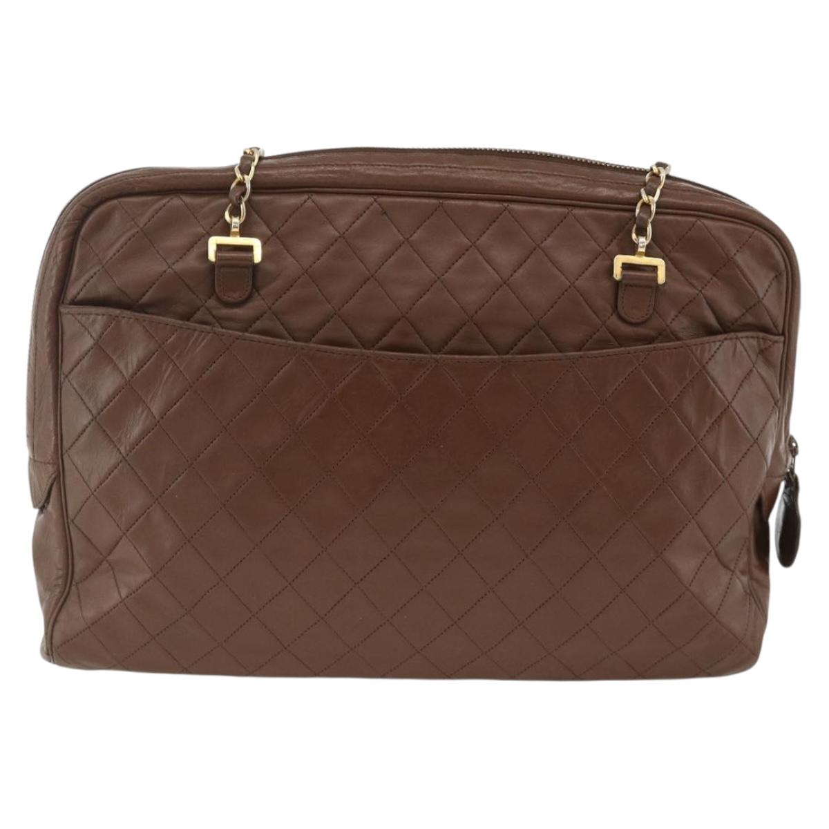 CHANEL Matelasse Chain Shoulder Bag Lamb Skin Brown Gold CC Auth YKZ090