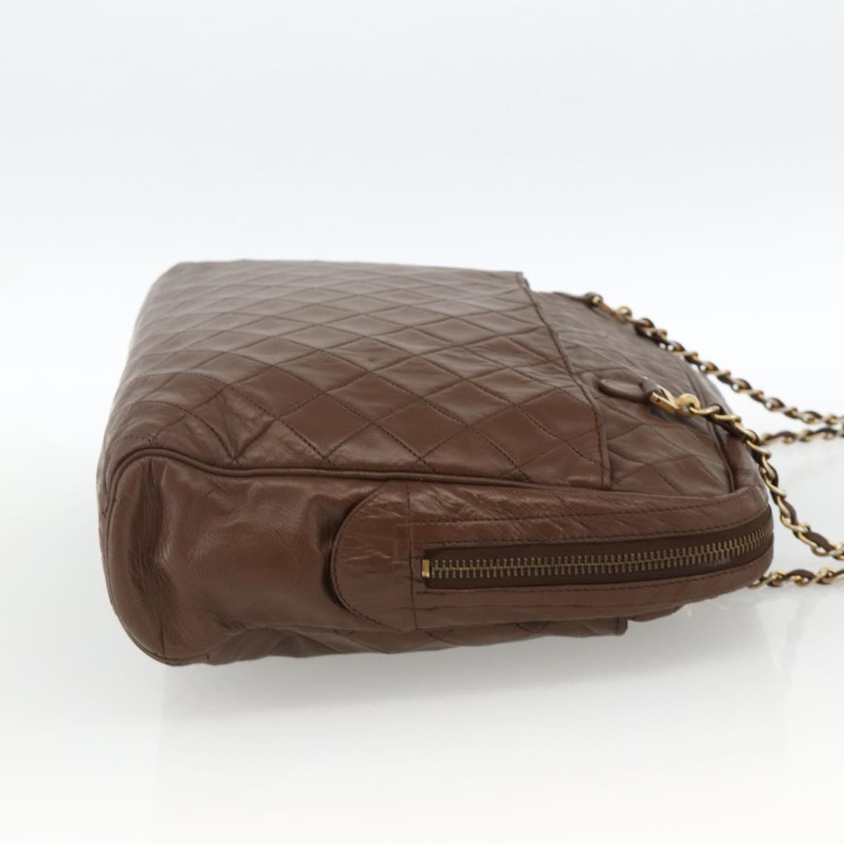CHANEL Matelasse Chain Shoulder Bag Lamb Skin Brown Gold CC Auth YKZ090