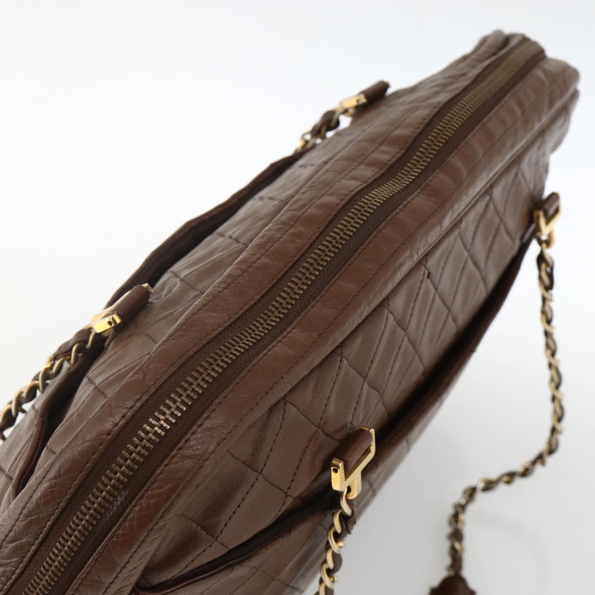 CHANEL Matelasse Chain Shoulder Bag Lamb Skin Brown Gold CC Auth YKZ090