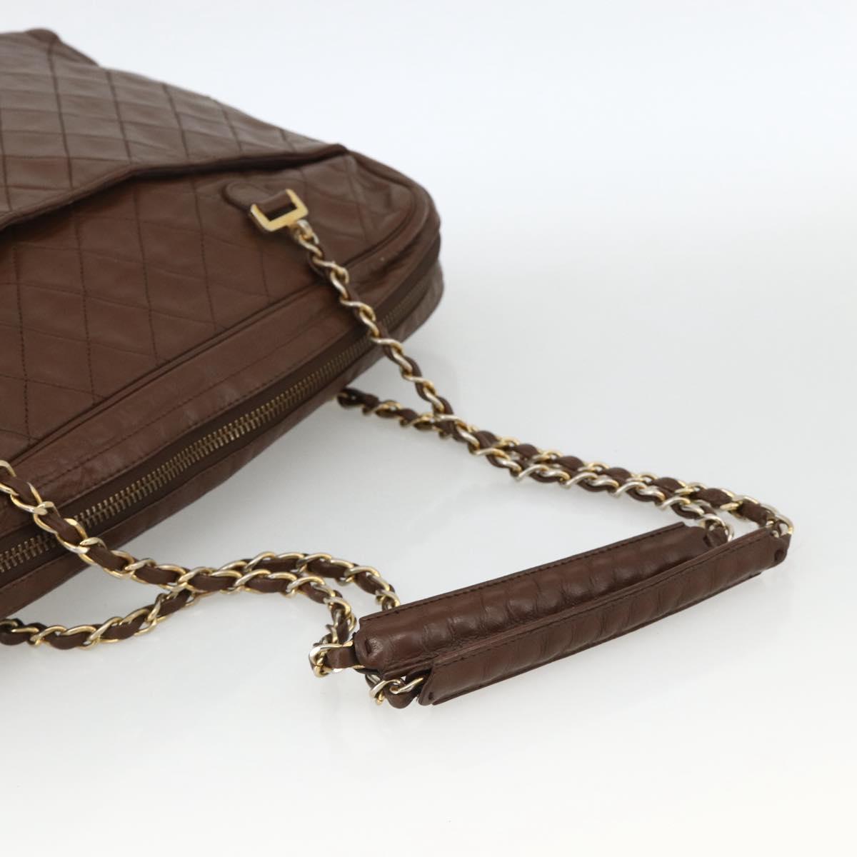 CHANEL Matelasse Chain Shoulder Bag Lamb Skin Brown Gold CC Auth YKZ090