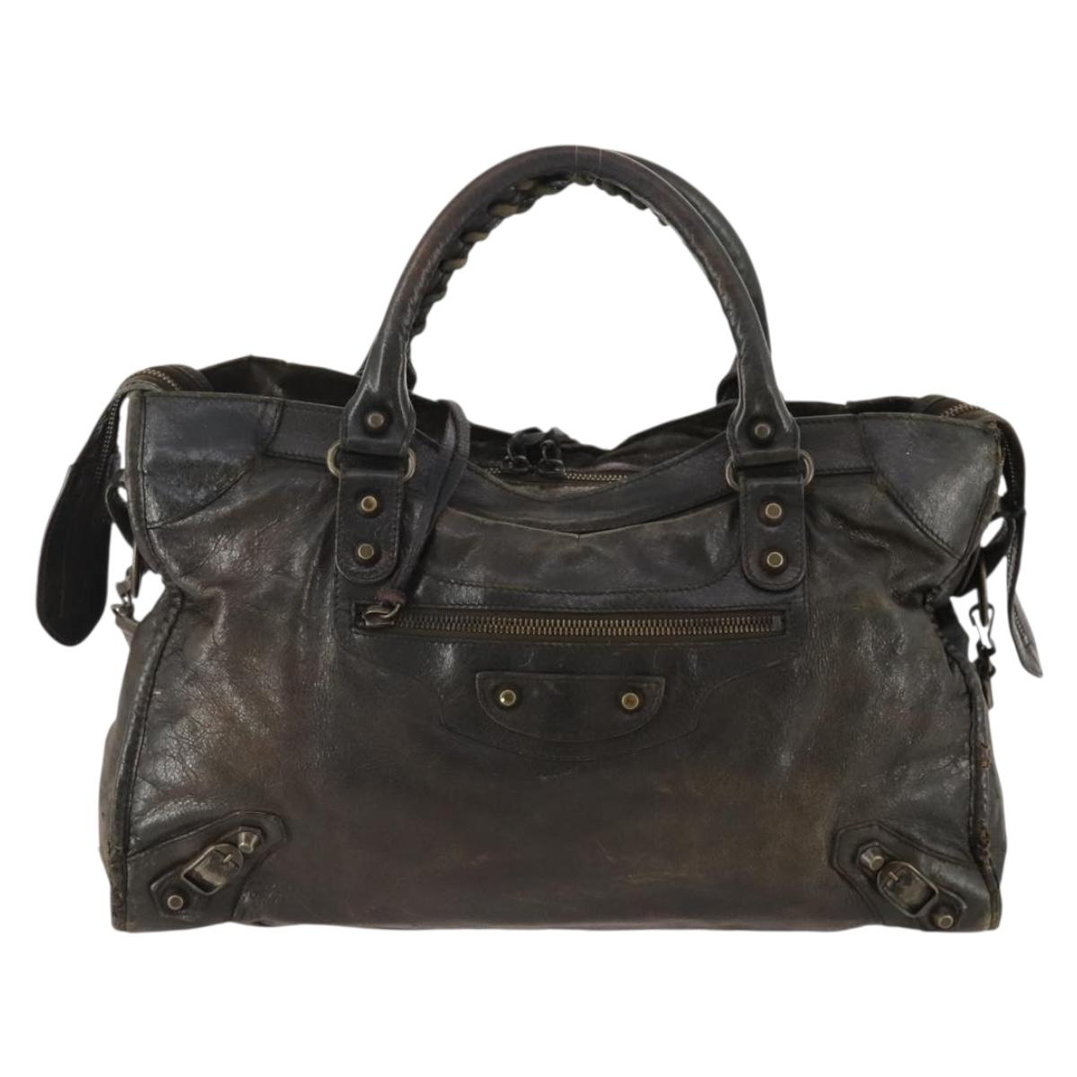 BALENCIAGA The City Hand Bag Leather 2way Brown 115748 Auth YKZ094