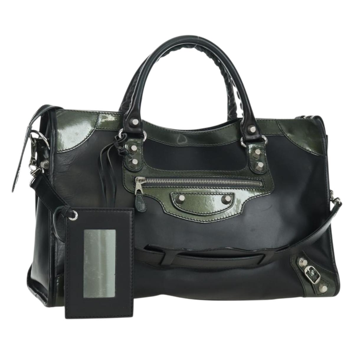 BALENCIAGA Giant City Hand Bag Leather 2way Black Silver 281770 Auth YKZ099SAV