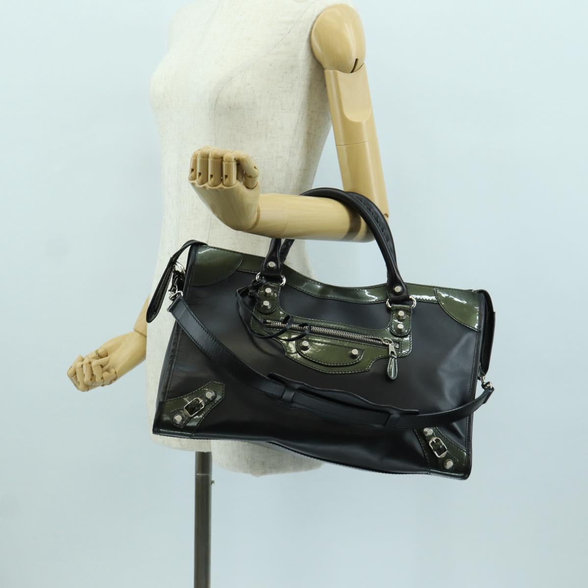 BALENCIAGA Giant City Hand Bag Leather 2way Black Silver 281770 Auth YKZ099SAV