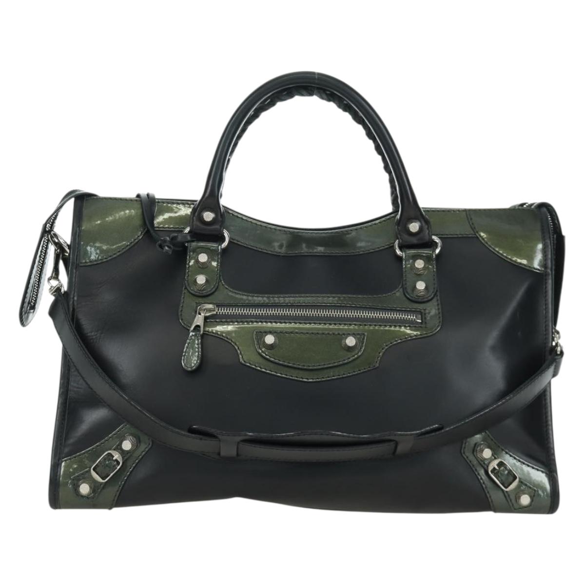 BALENCIAGA Giant City Hand Bag Leather 2way Black Silver 281770 Auth YKZ099SAV