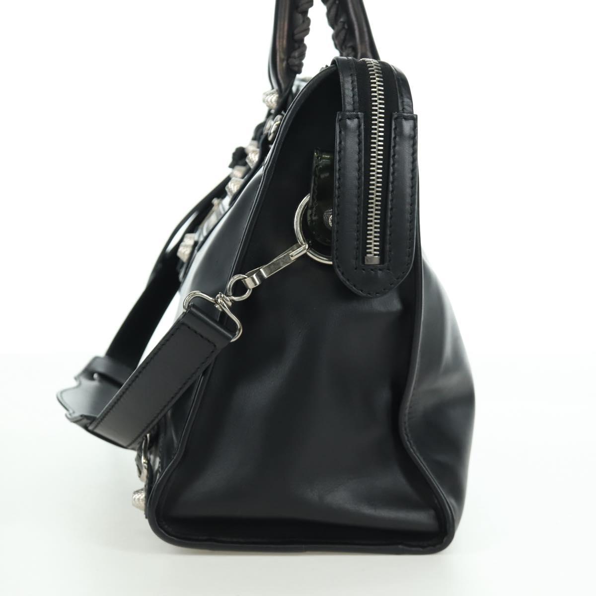 BALENCIAGA Giant City Hand Bag Leather 2way Black Silver 281770 Auth YKZ099SAV
