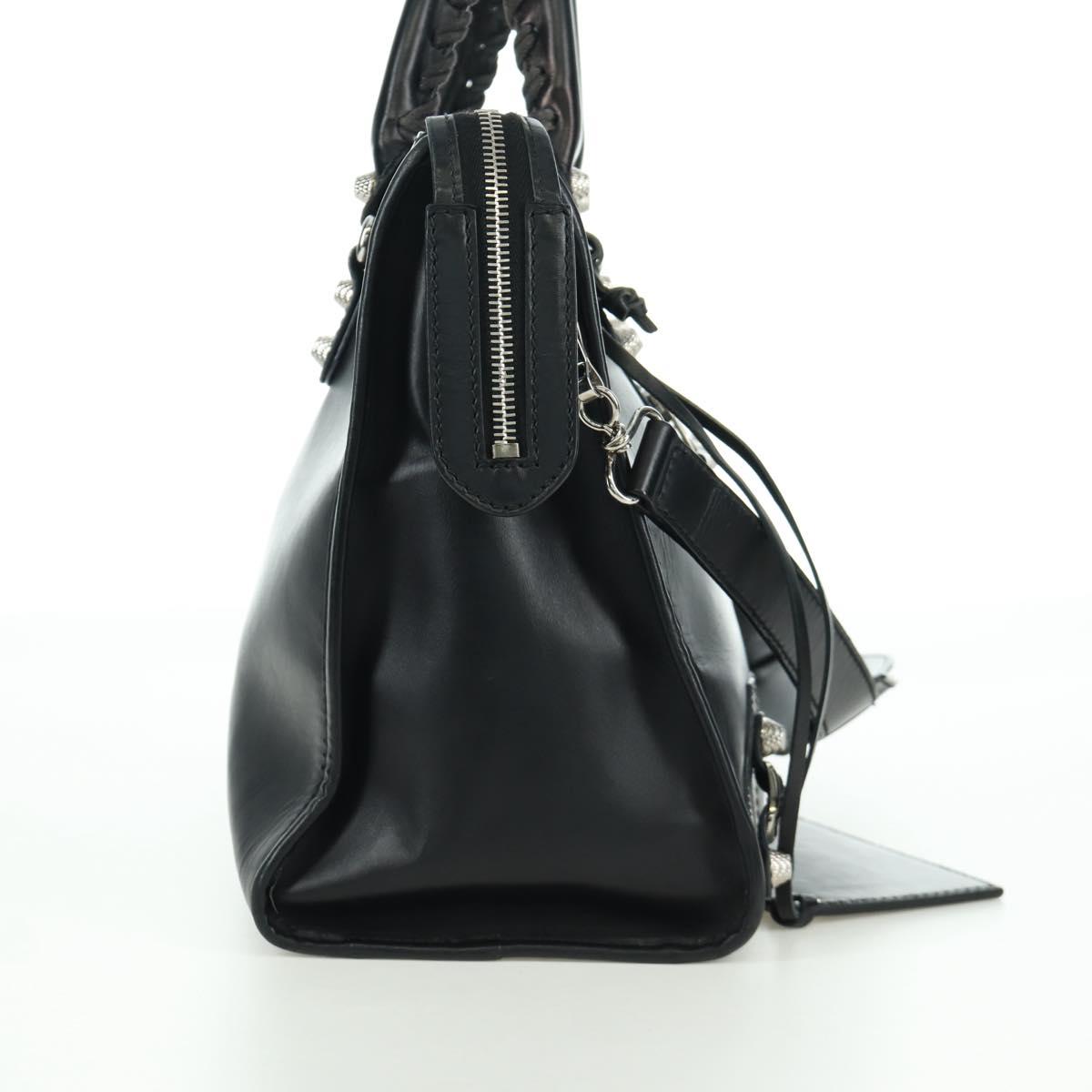BALENCIAGA Giant City Hand Bag Leather 2way Black Silver 281770 Auth YKZ099SAV