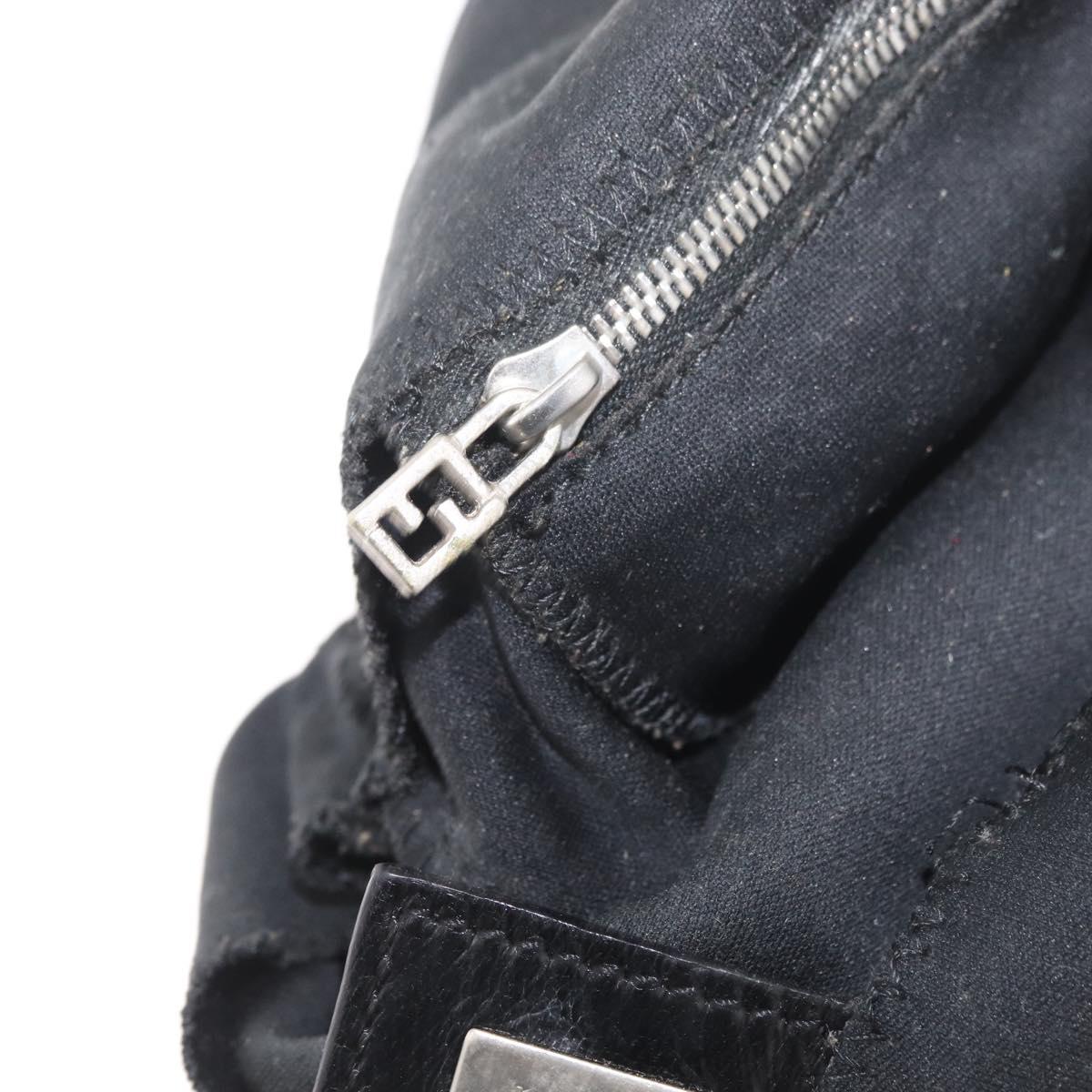 FENDI Mamma Baguette Shoulder Bag Nylon Black Silver Auth YKZ1001