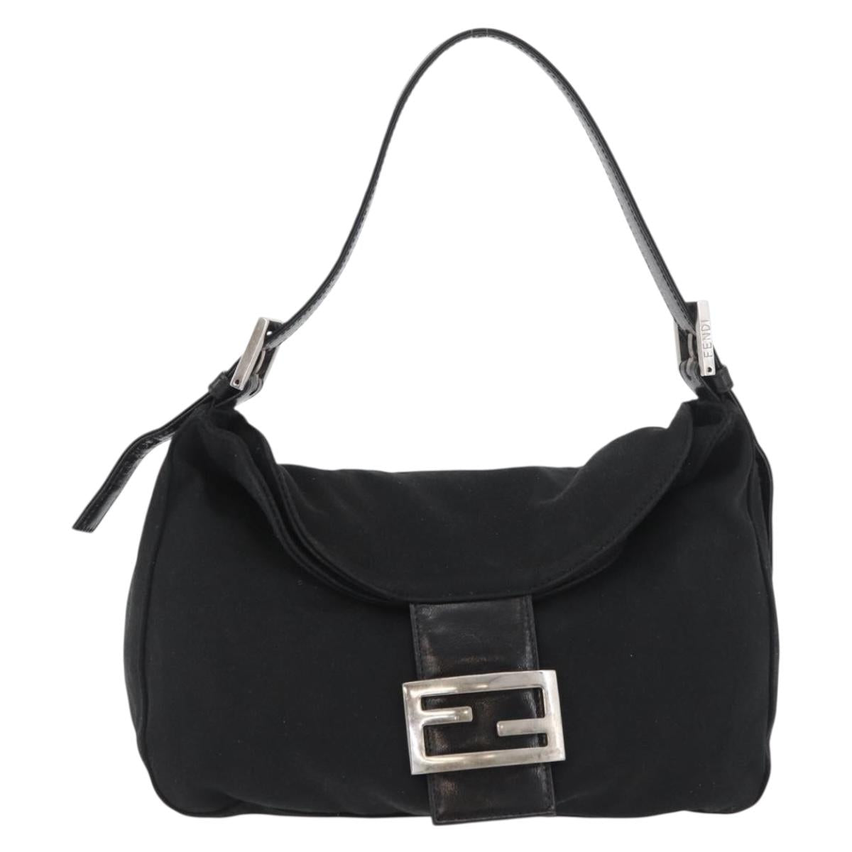 FENDI Mamma Baguette Shoulder Bag Nylon Black Silver Auth YKZ1001