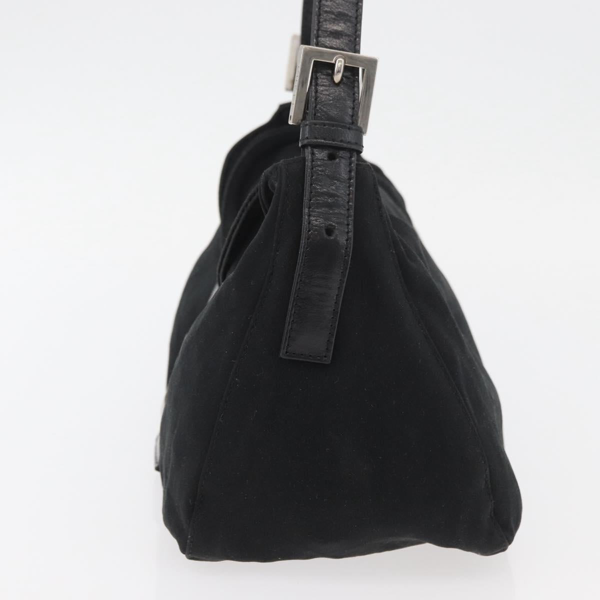 FENDI Mamma Baguette Shoulder Bag Nylon Black Silver Auth YKZ1001
