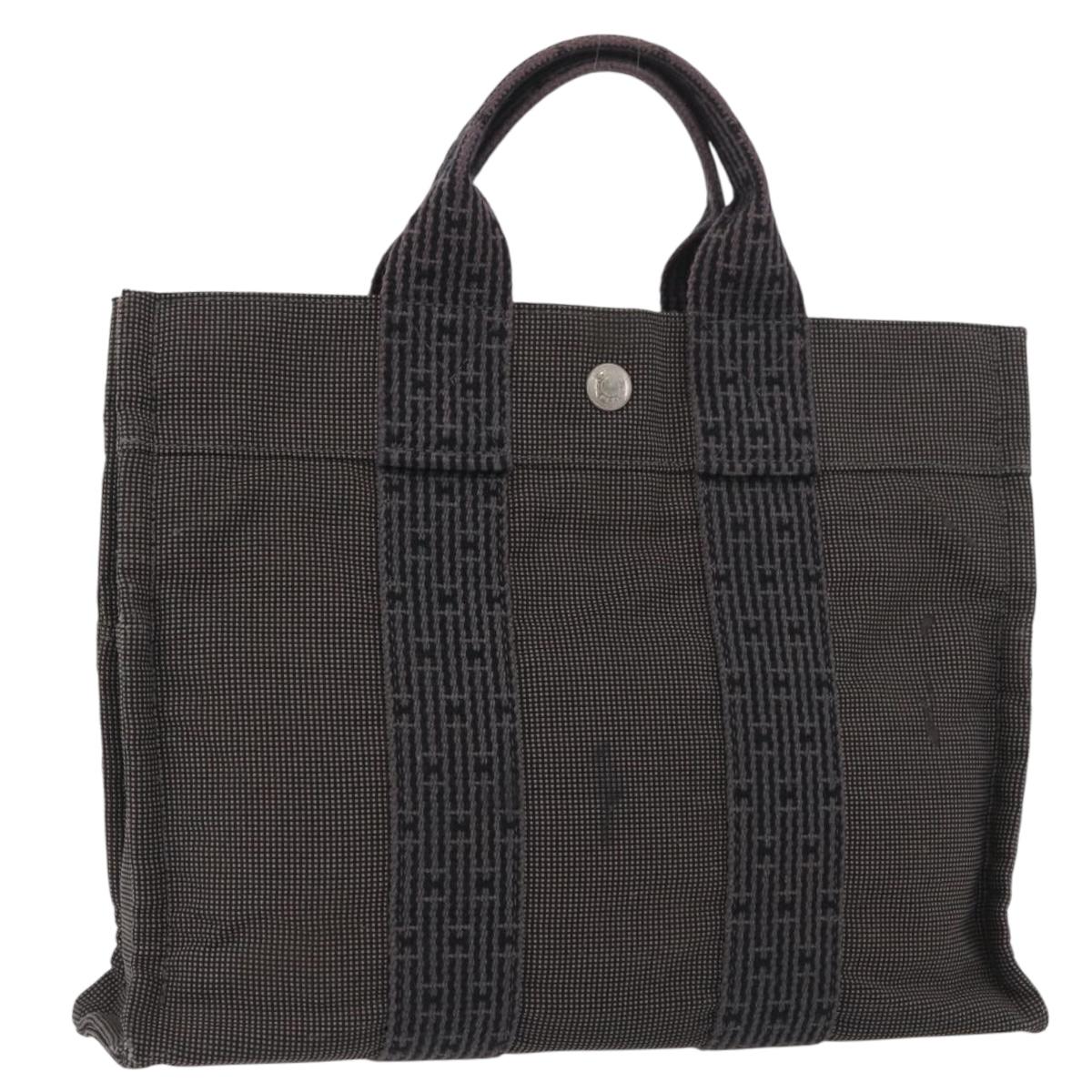 HERMES Her Line Hand Bag Canvas Gray Auth YKZ1002