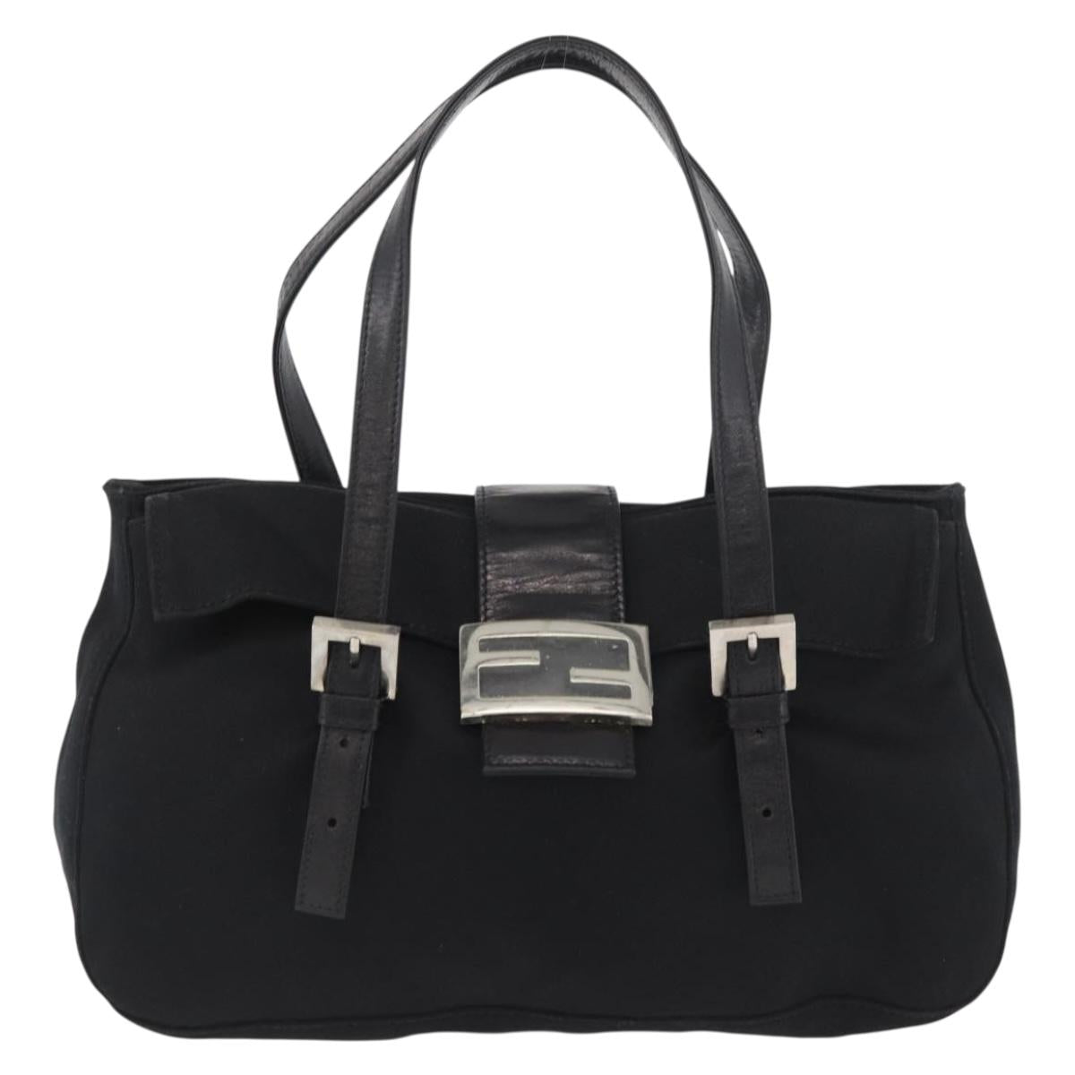 FENDI Mamma Baguette Hand Bag Nylon Black Silver Auth YKZ1005