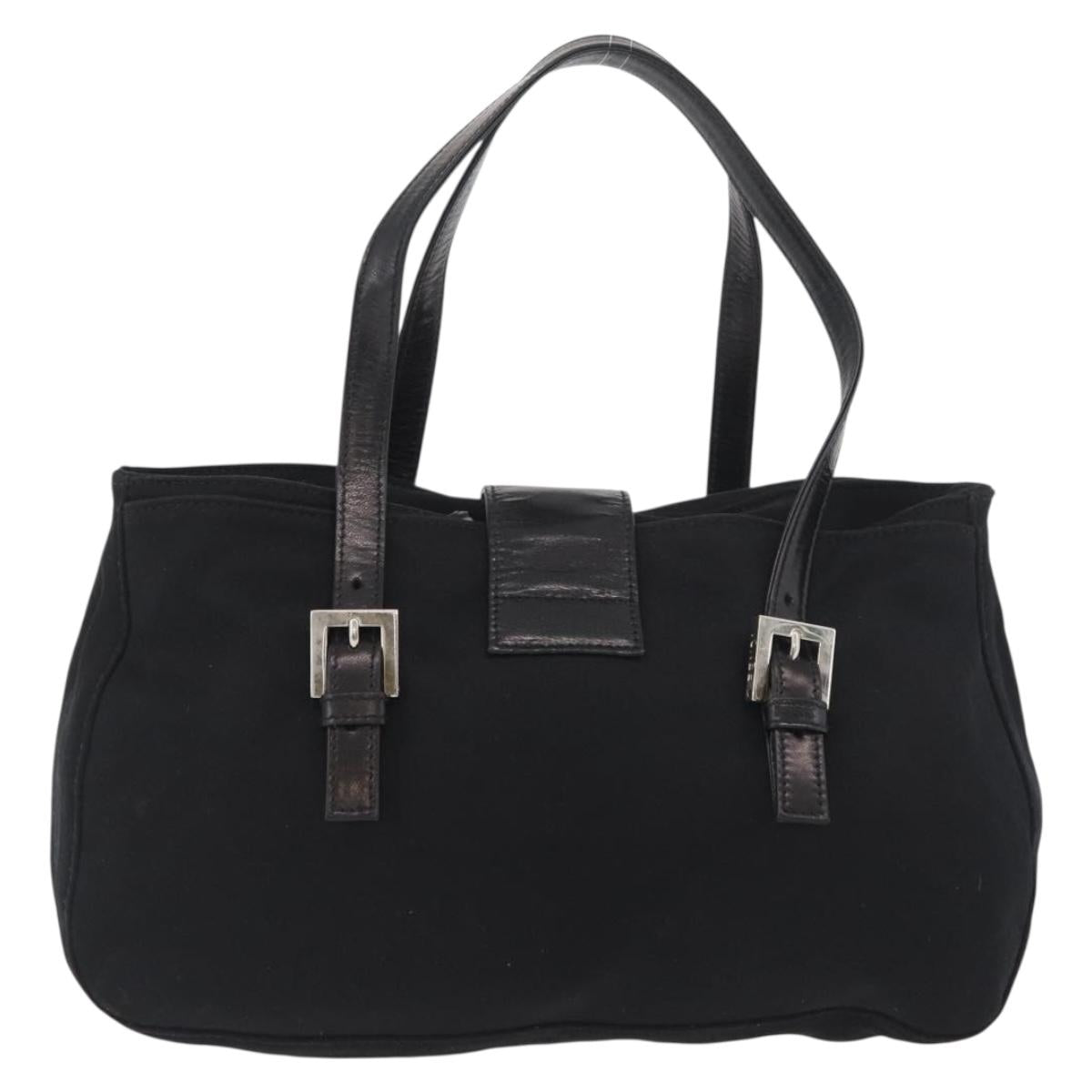 FENDI Mamma Baguette Hand Bag Nylon Black Silver Auth YKZ1005
