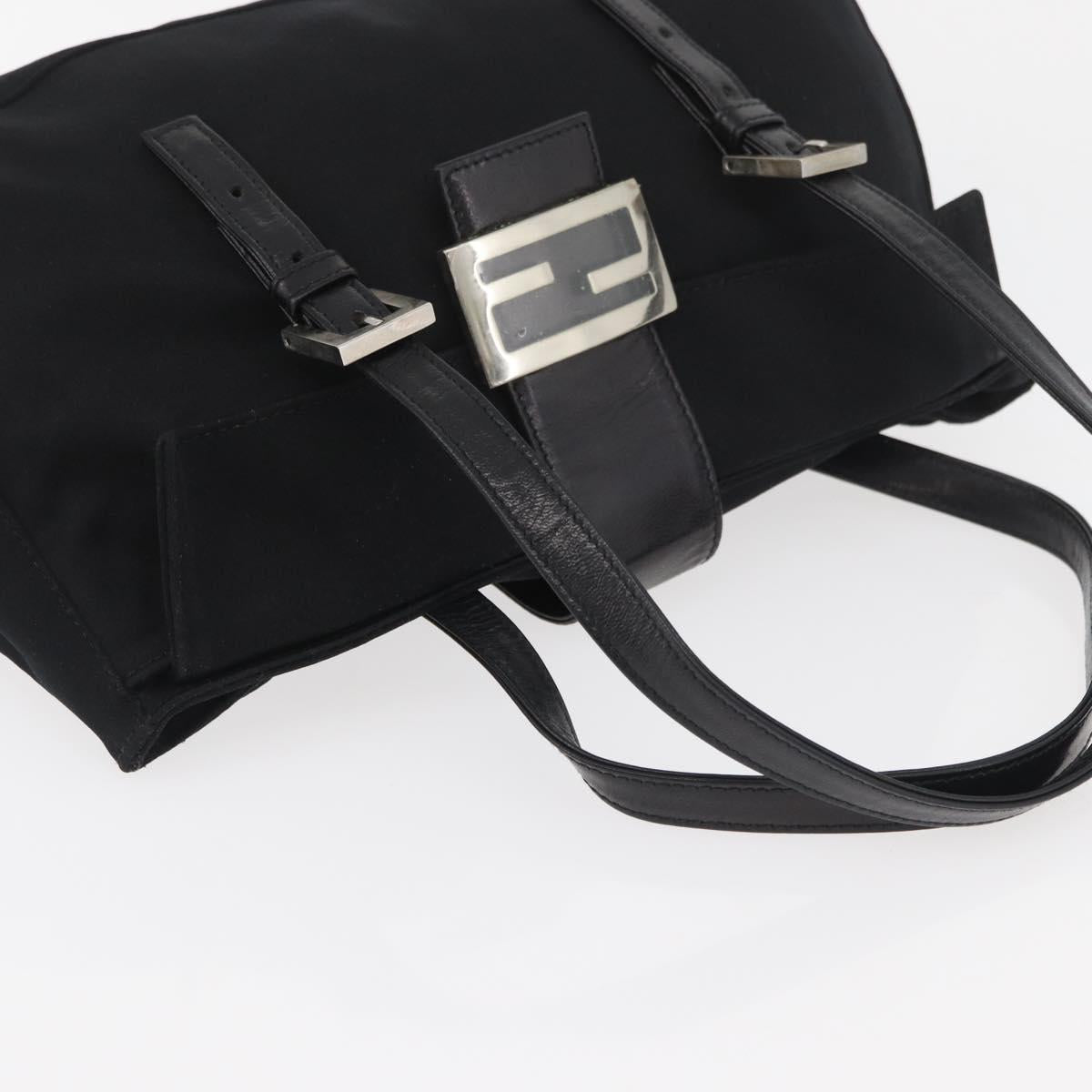 FENDI Mamma Baguette Hand Bag Nylon Black Silver Auth YKZ1005