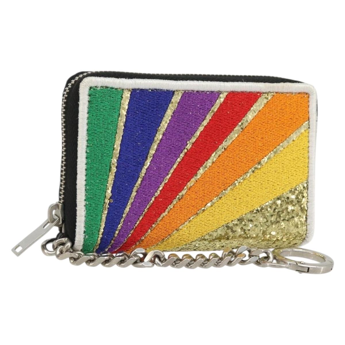 SAINT LAURENT Coin Purse Canvas Multicolor Silver Auth YKZ1018A