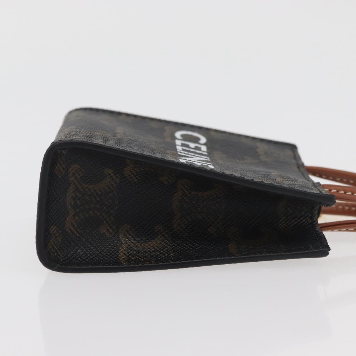 CELINE Triomphe Canvas Micro Vertical Cabas Charm PVC Brown Gold Auth YKZ1019M
