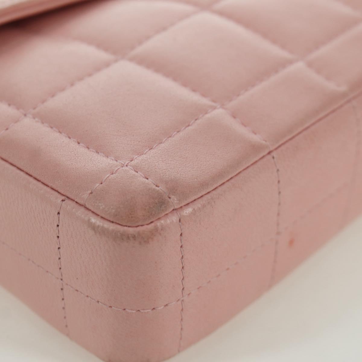 CHANEL Choco Bar Chain Shoulder Bag Lamb Skin Pink Gold CC Auth YKZ101SAV