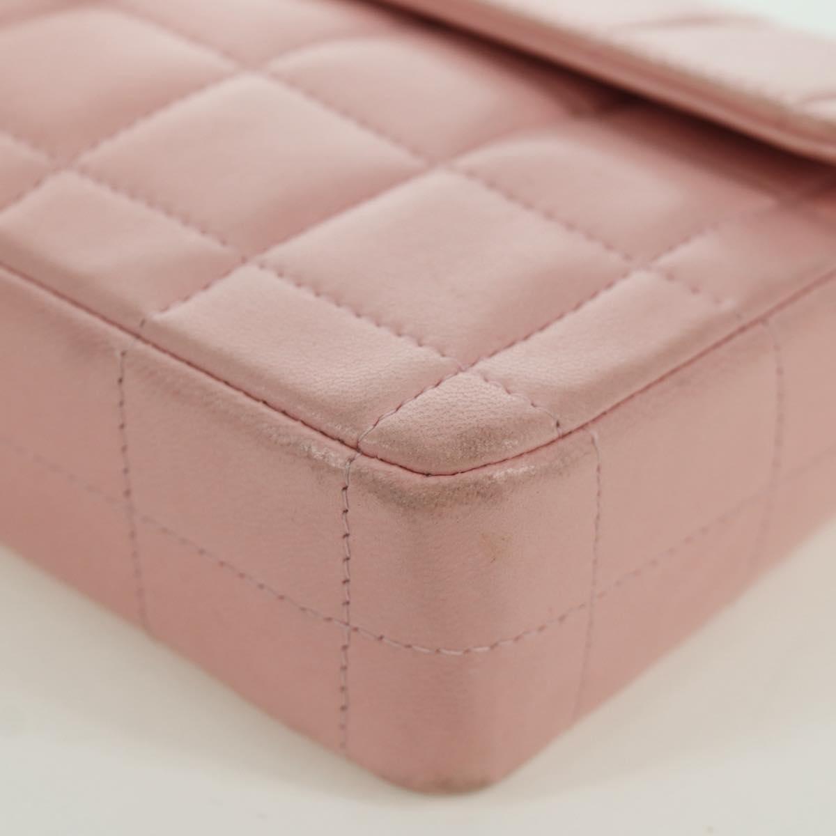 CHANEL Choco Bar Chain Shoulder Bag Lamb Skin Pink Gold CC Auth YKZ101SAV