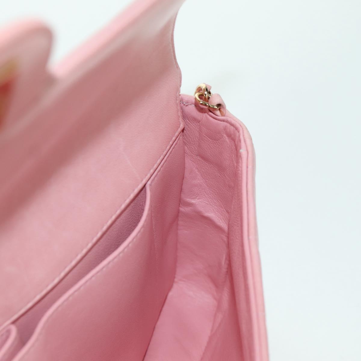 CHANEL Choco Bar Chain Shoulder Bag Lamb Skin Pink Gold CC Auth YKZ101SAV