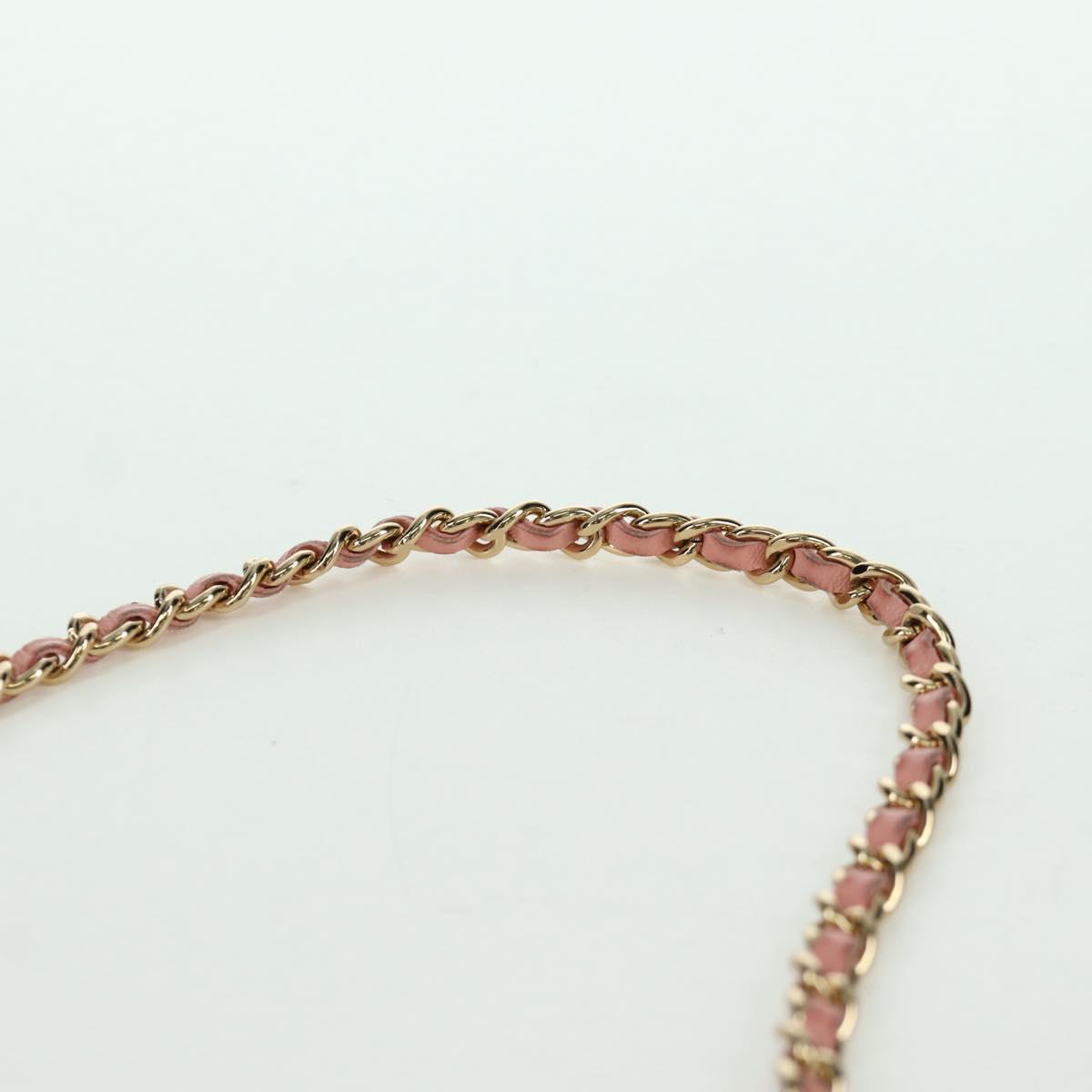 CHANEL Choco Bar Chain Shoulder Bag Lamb Skin Pink Gold CC Auth YKZ101SAV