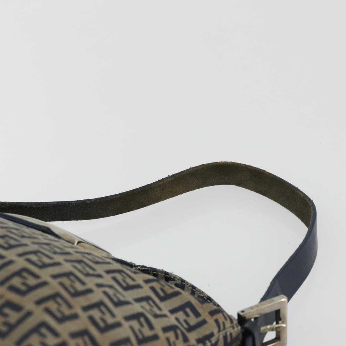 FENDI Zucchino Canvas Mamma Baguette Shoulder Bag Navy Silver Auth YKZ1029A