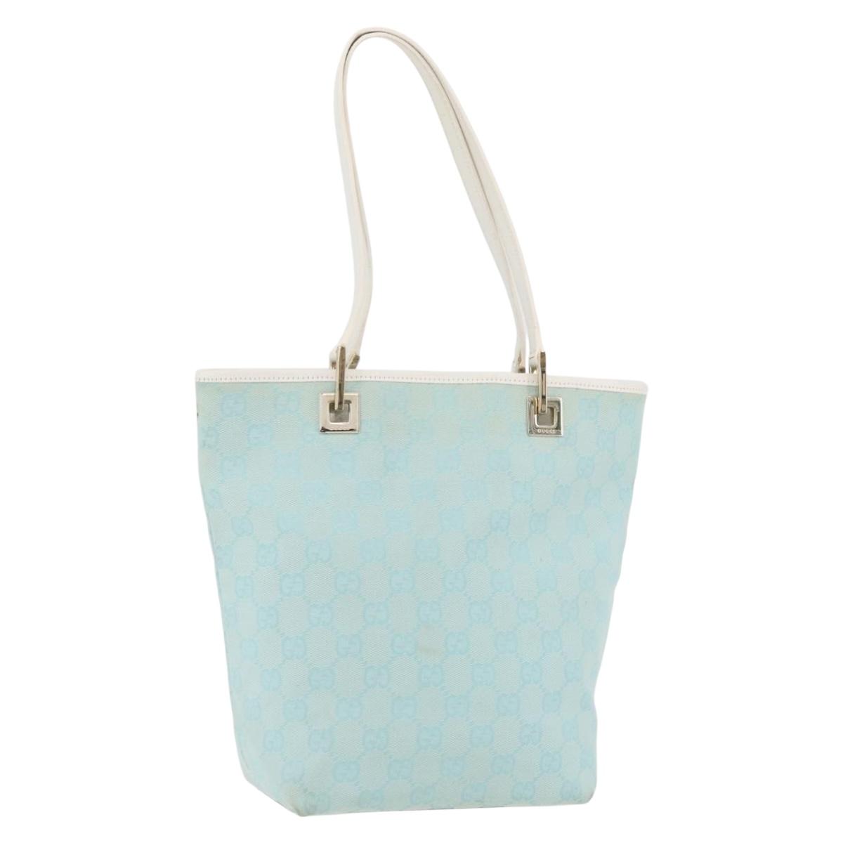 GUCCI GG Canvas Tote Bag Light Blue Gold 002 1099 Auth YKZ1032