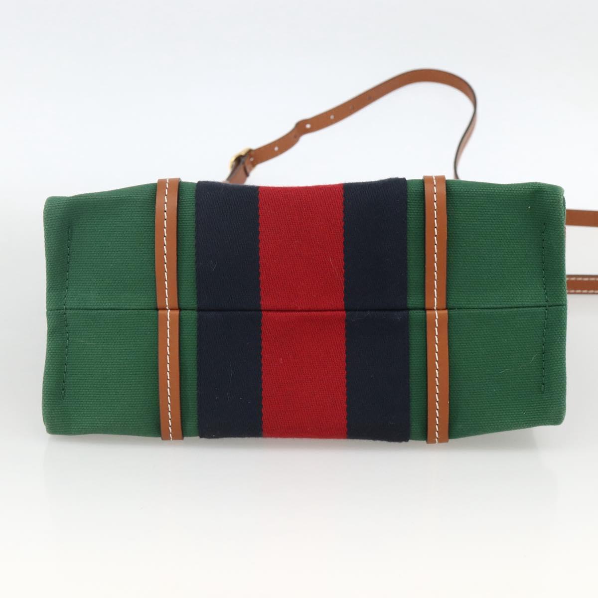 GUCCI Sherry Line Hand Bag Canvas 2way Green Gold Red 727728 Auth YKZ1033M