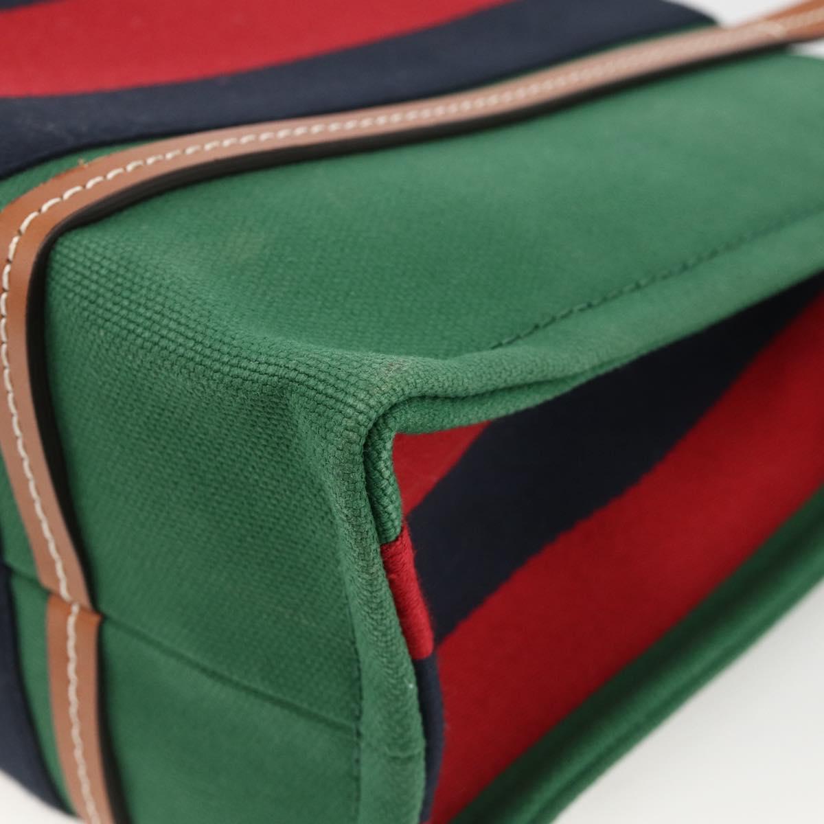 GUCCI Sherry Line Hand Bag Canvas 2way Green Gold Red 727728 Auth YKZ1033M