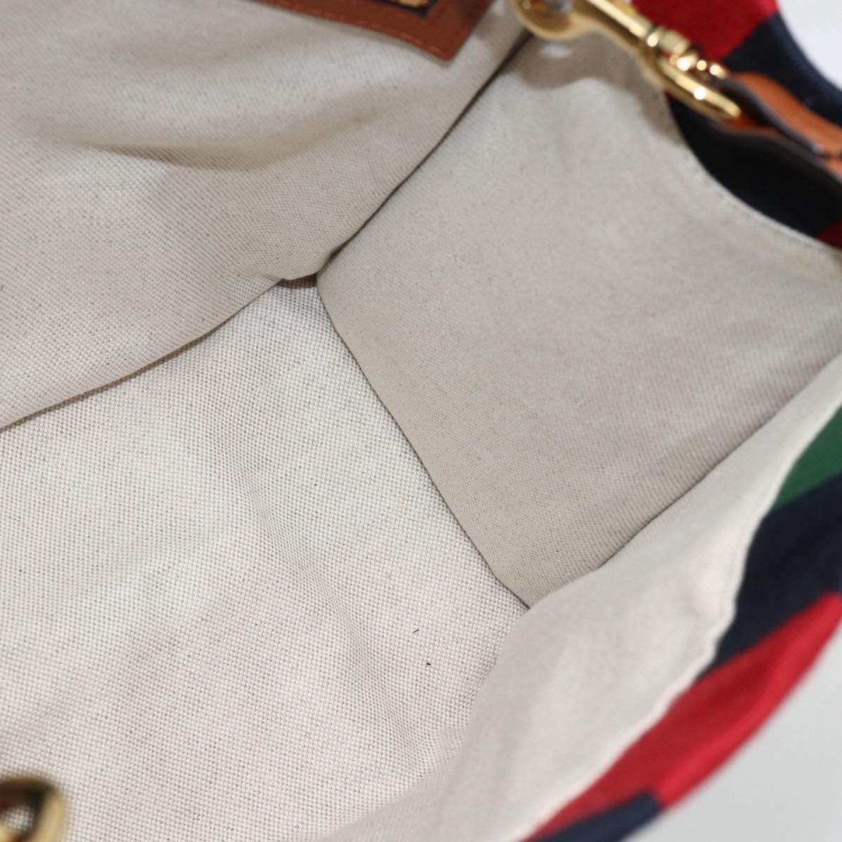 GUCCI Sherry Line Hand Bag Canvas 2way Green Gold Red 727728 Auth YKZ1033M