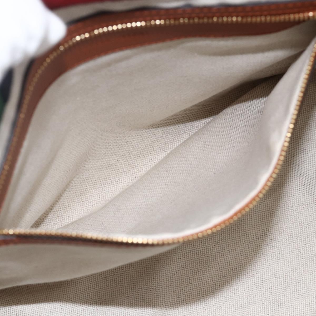 GUCCI Sherry Line Hand Bag Canvas 2way Green Gold Red 727728 Auth YKZ1033M