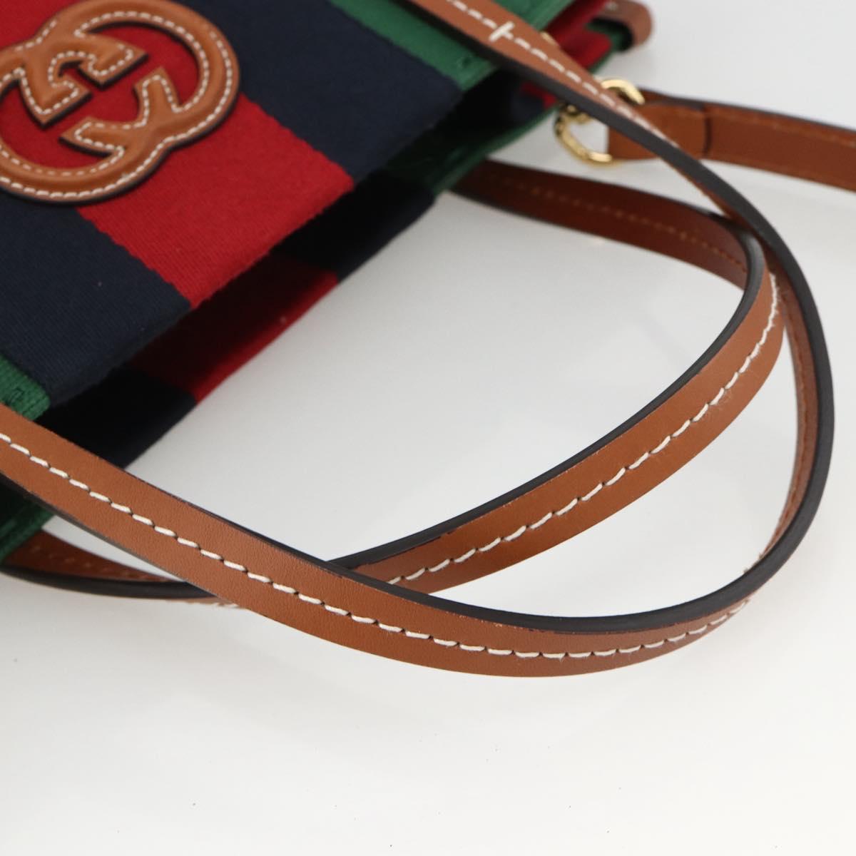 GUCCI Sherry Line Hand Bag Canvas 2way Green Gold Red 727728 Auth YKZ1033M