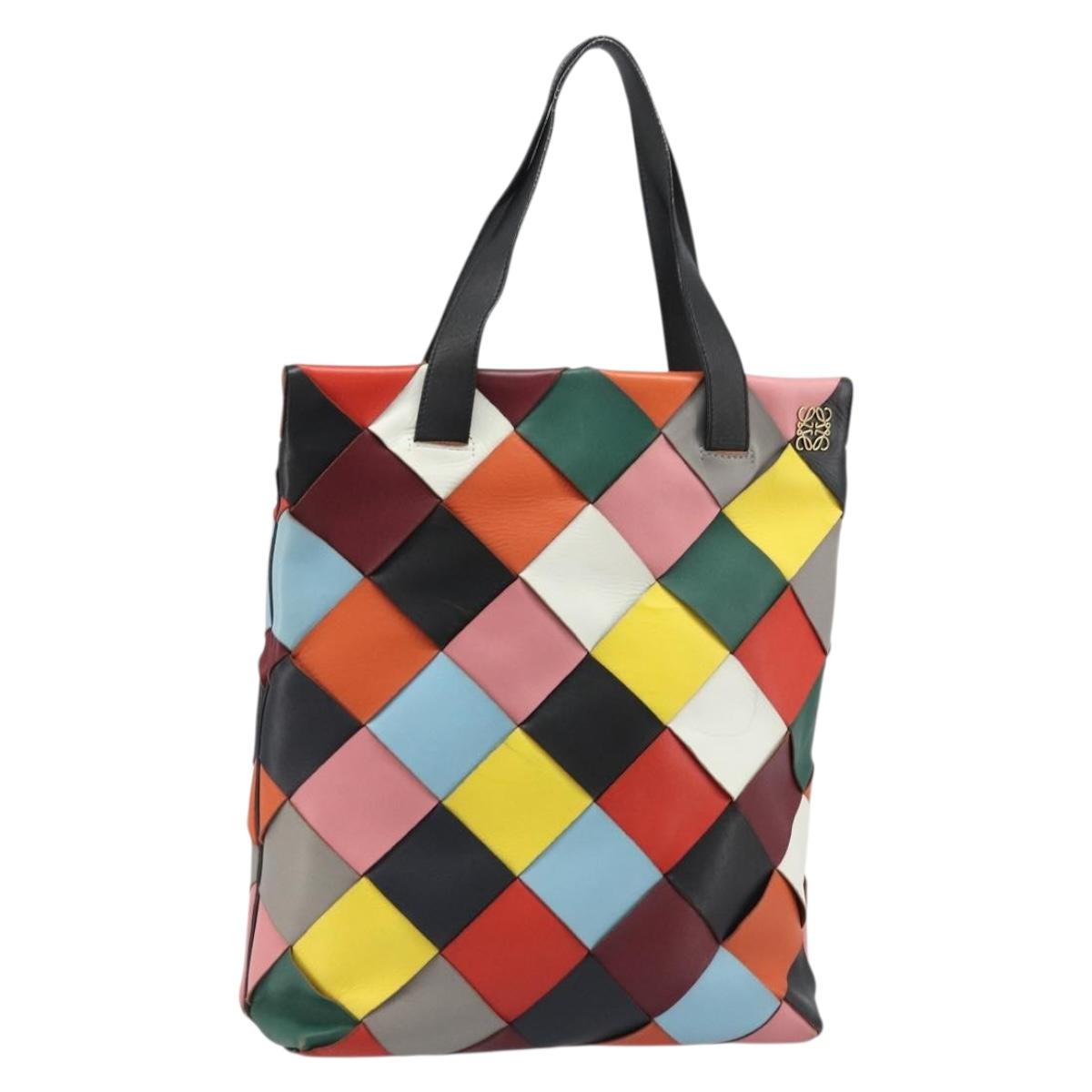 LOEWE Anagram Tote Bag Leather Multicolor Gold Auth YKZ1040A