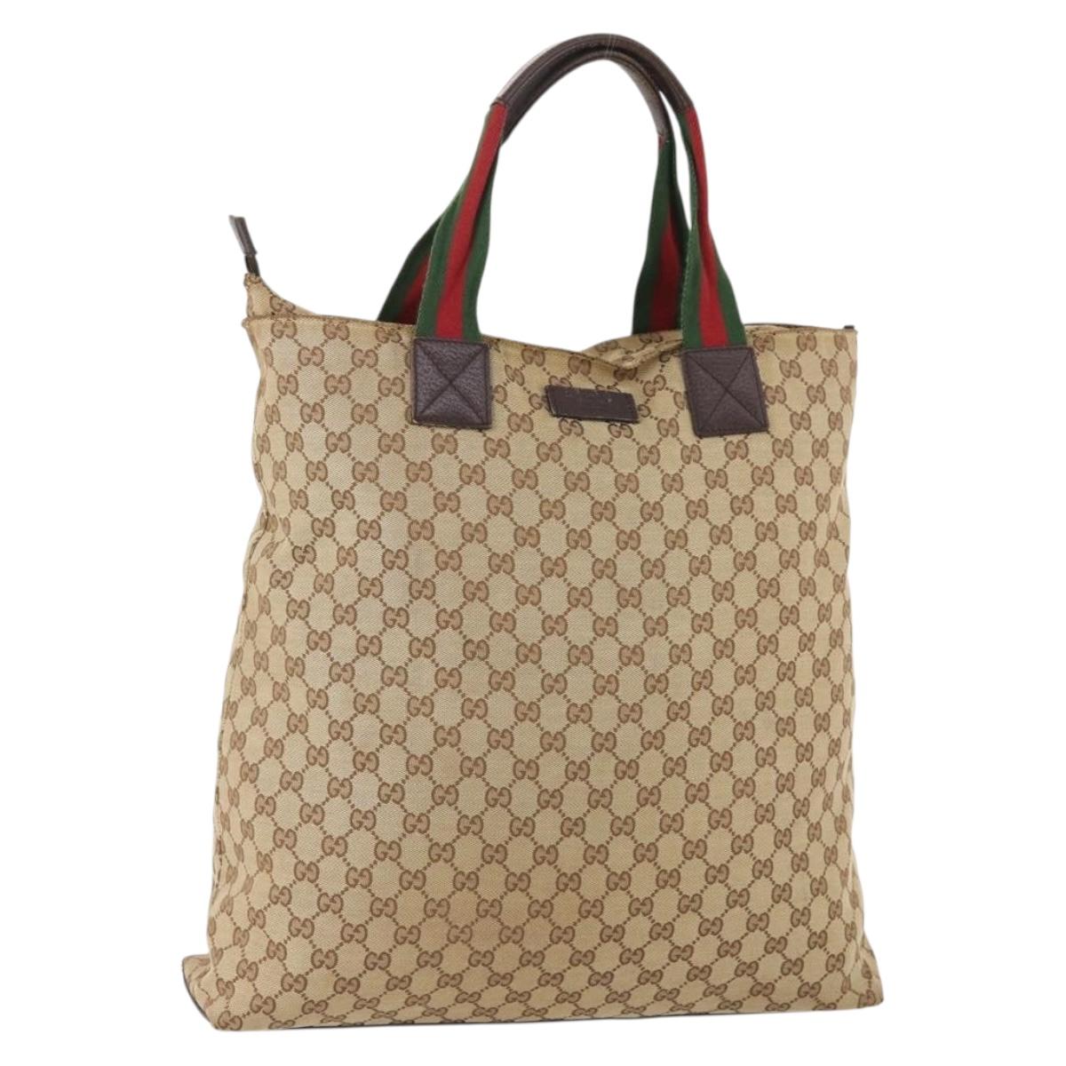 GUCCI GG Canvas Web Sherry Line Tote Bag Beige Red Green 131233 Auth YKZ1044