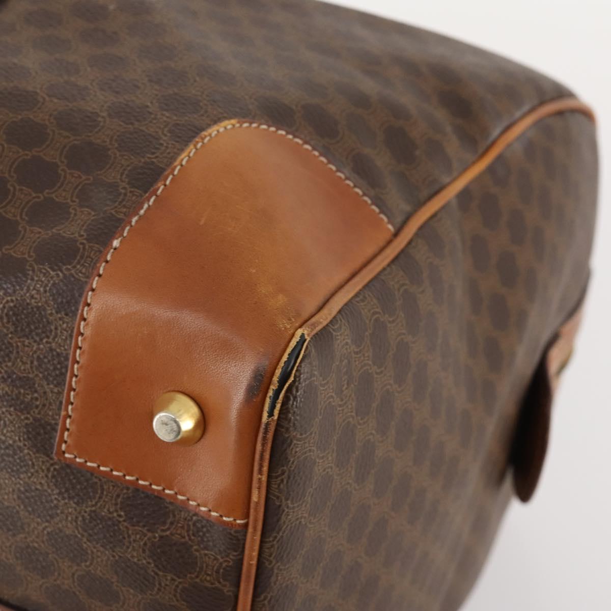 CELINE Macadam Canvas Boston Bag PVC Leather Brown Gold Auth YKZ107