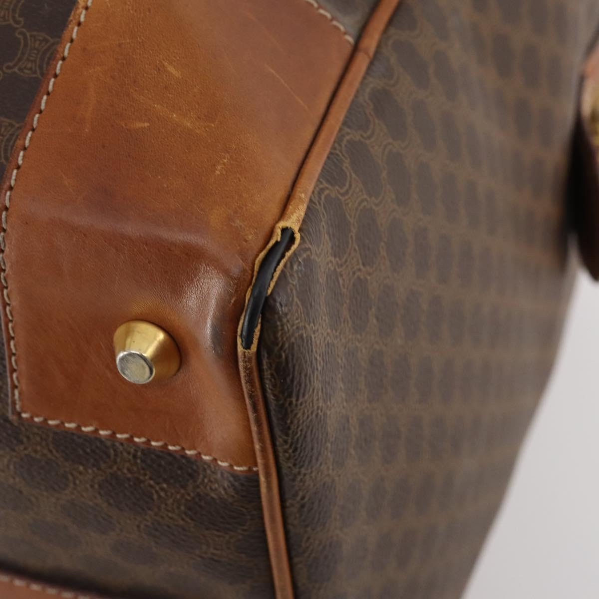 CELINE Macadam Canvas Boston Bag PVC Leather Brown Gold Auth YKZ107