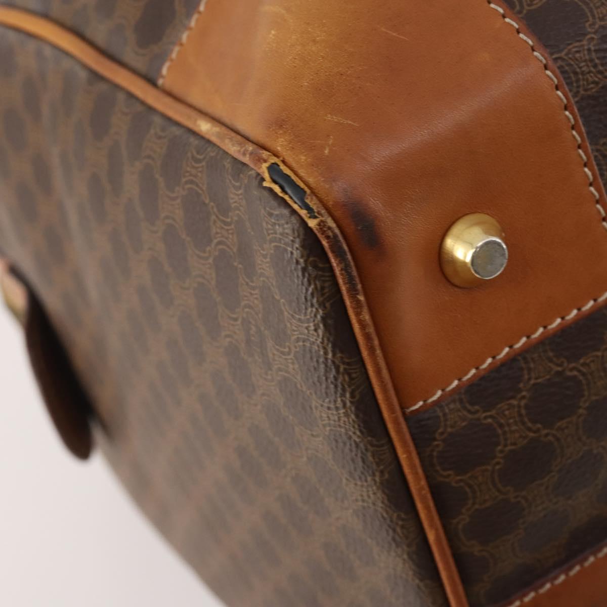 CELINE Macadam Canvas Boston Bag PVC Leather Brown Gold Auth YKZ107