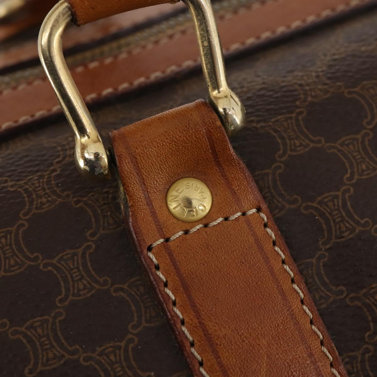 CELINE Macadam Canvas Boston Bag PVC Leather Brown Gold Auth YKZ107