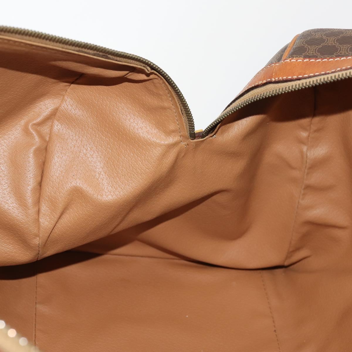 CELINE Macadam Canvas Boston Bag PVC Leather Brown Gold Auth YKZ107