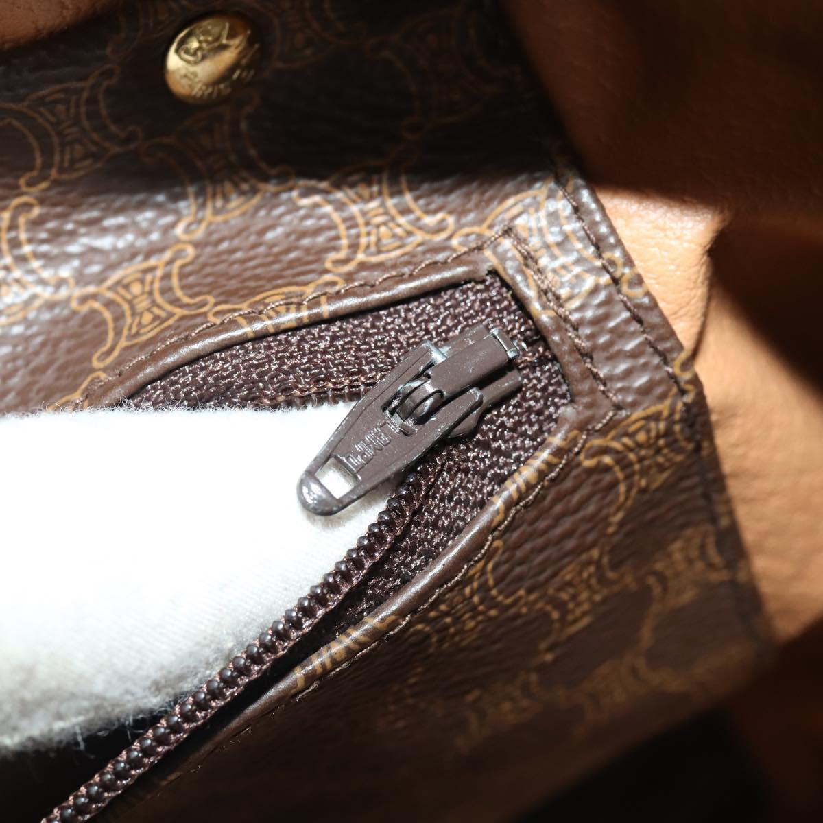 CELINE Macadam Canvas Boston Bag PVC Leather Brown Gold Auth YKZ107
