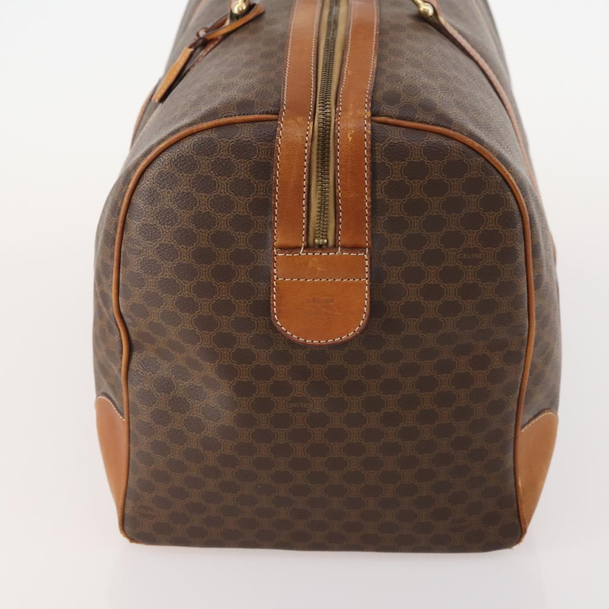 CELINE Macadam Canvas Boston Bag PVC Leather Brown Gold Auth YKZ107