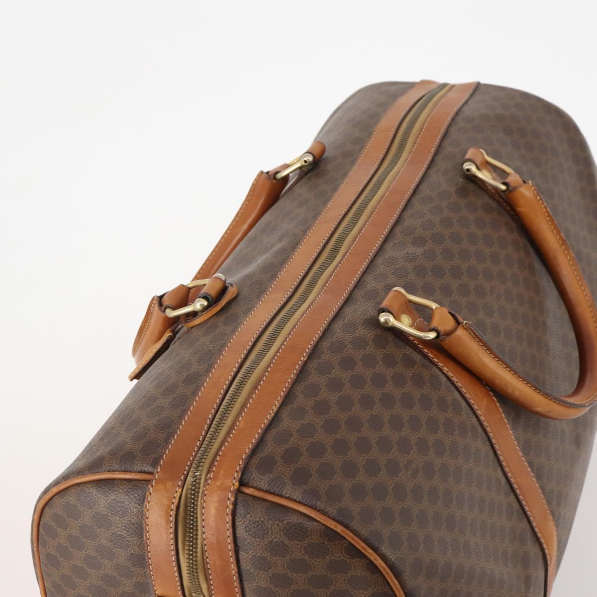 CELINE Macadam Canvas Boston Bag PVC Leather Brown Gold Auth YKZ107