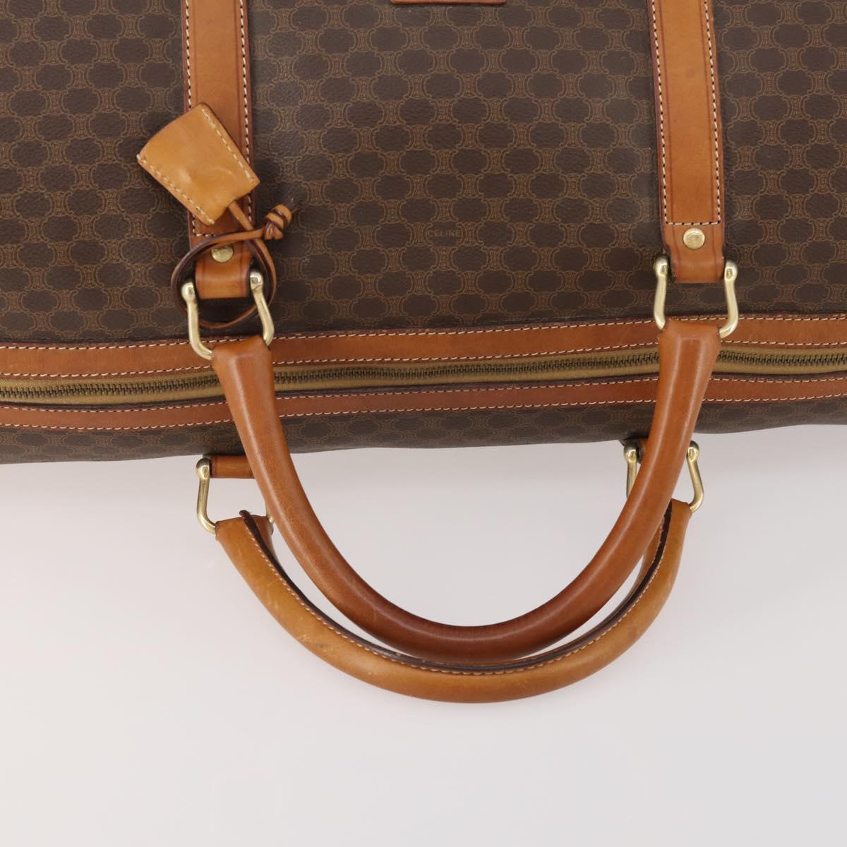CELINE Macadam Canvas Boston Bag PVC Leather Brown Gold Auth YKZ107