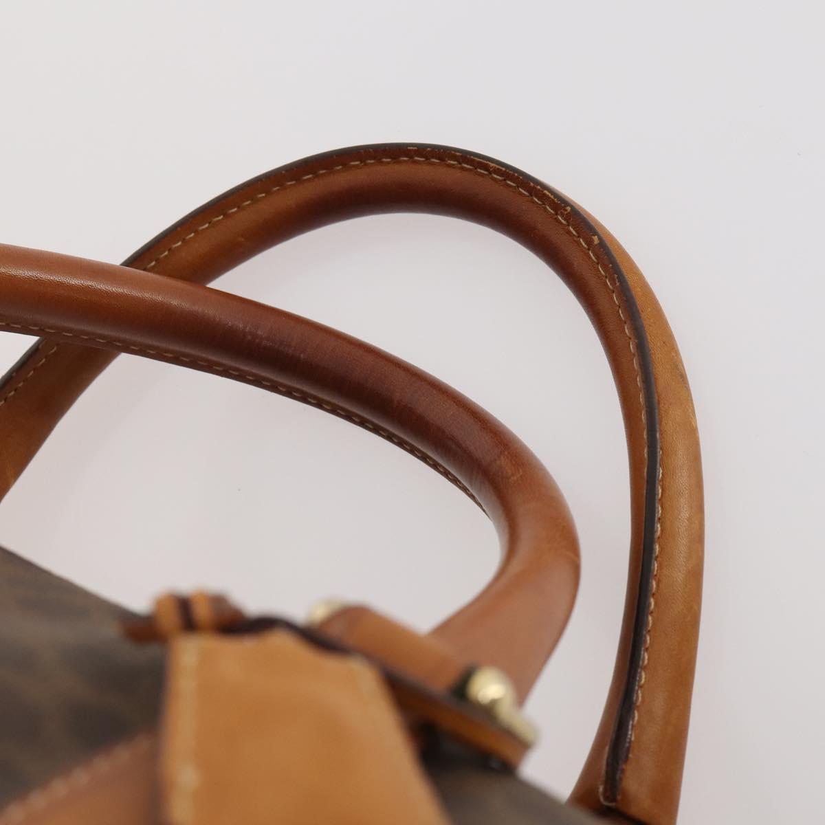CELINE Macadam Canvas Boston Bag PVC Leather Brown Gold Auth YKZ107