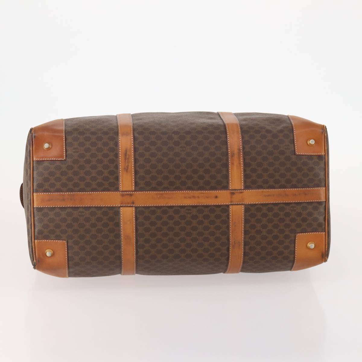 CELINE Macadam Canvas Boston Bag PVC Leather Brown Gold Auth YKZ107