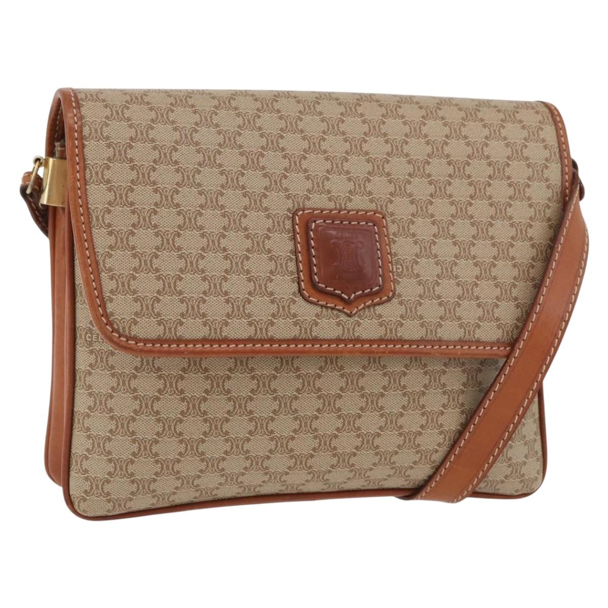 CELINE Macadam Canvas Shoulder Bag PVC Beige Gold Auth YKZ1076
