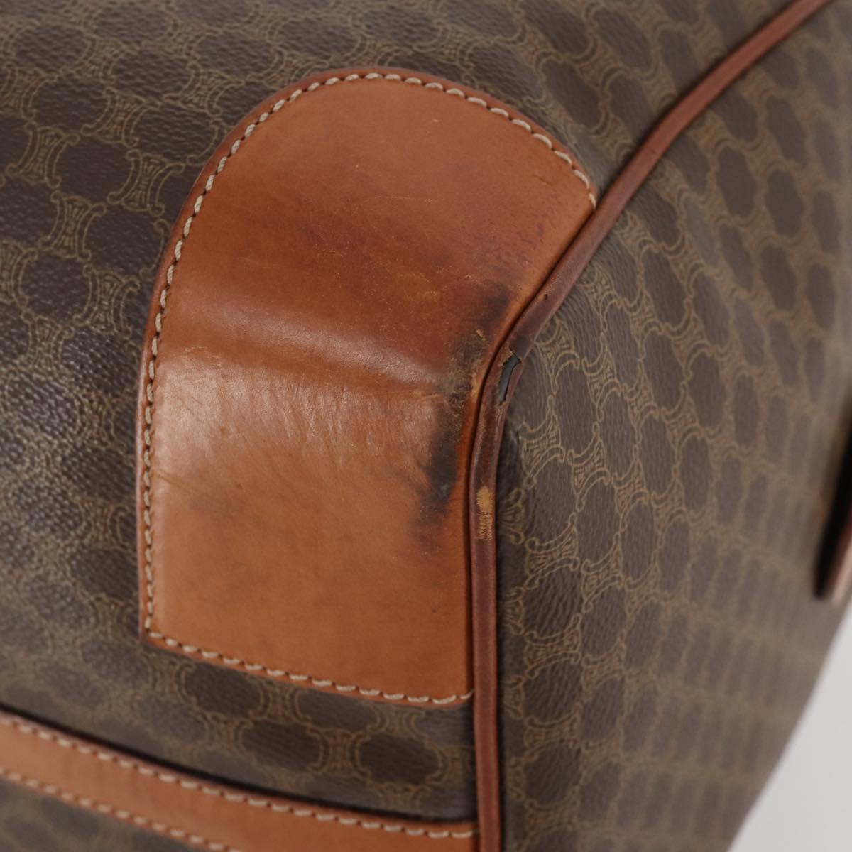 CELINE Macadam Canvas Boston Bag PVC Leather Brown Gold Auth YKZ108