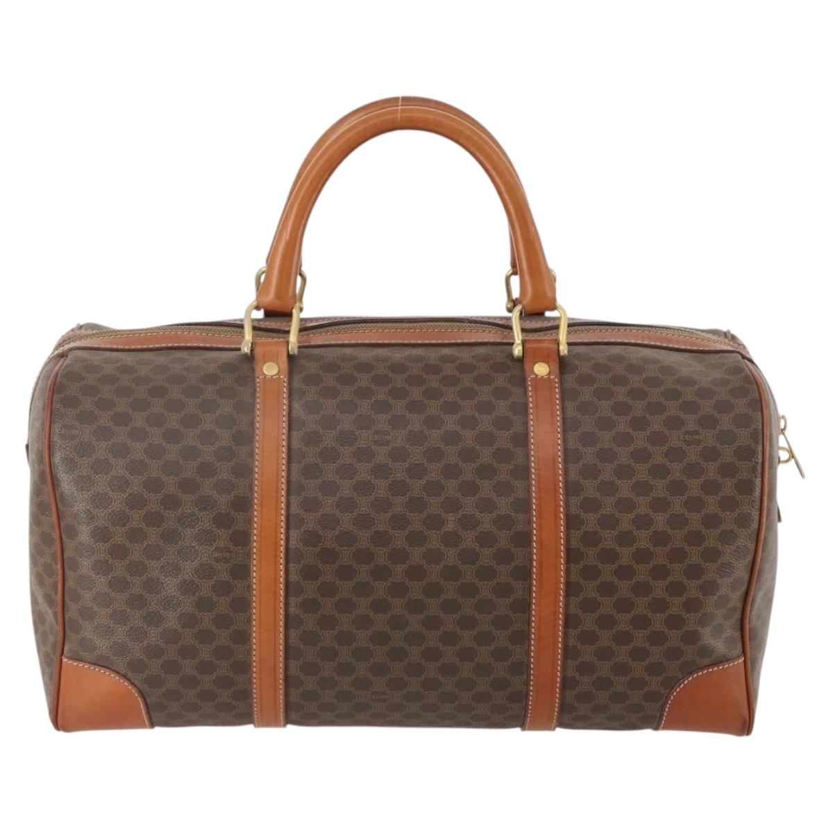 CELINE Macadam Canvas Boston Bag PVC Leather Brown Gold Auth YKZ108