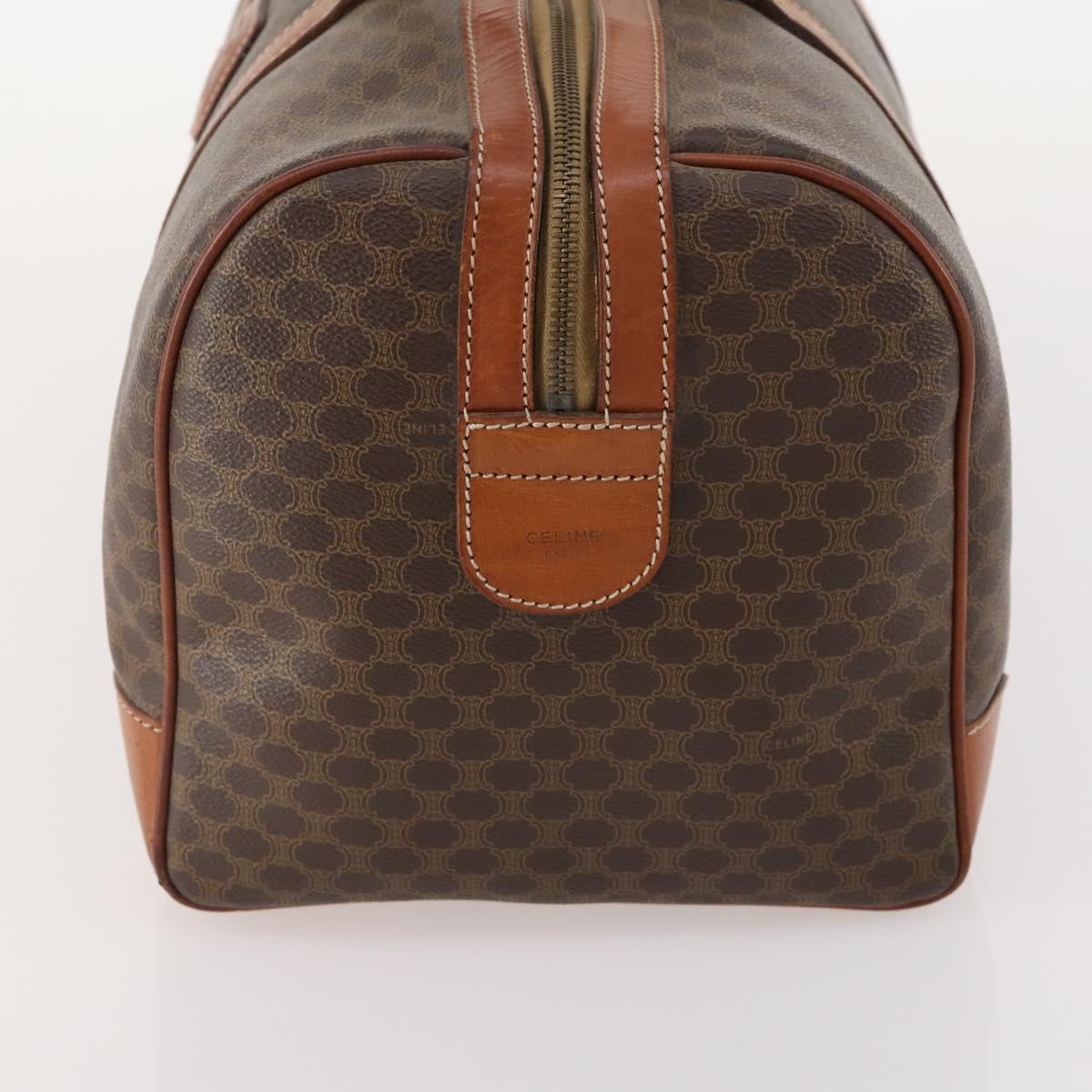 CELINE Macadam Canvas Boston Bag PVC Leather Brown Gold Auth YKZ108