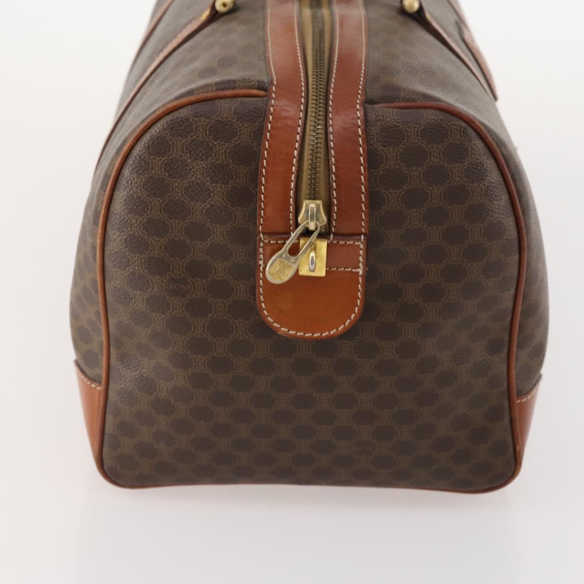 CELINE Macadam Canvas Boston Bag PVC Leather Brown Gold Auth YKZ108