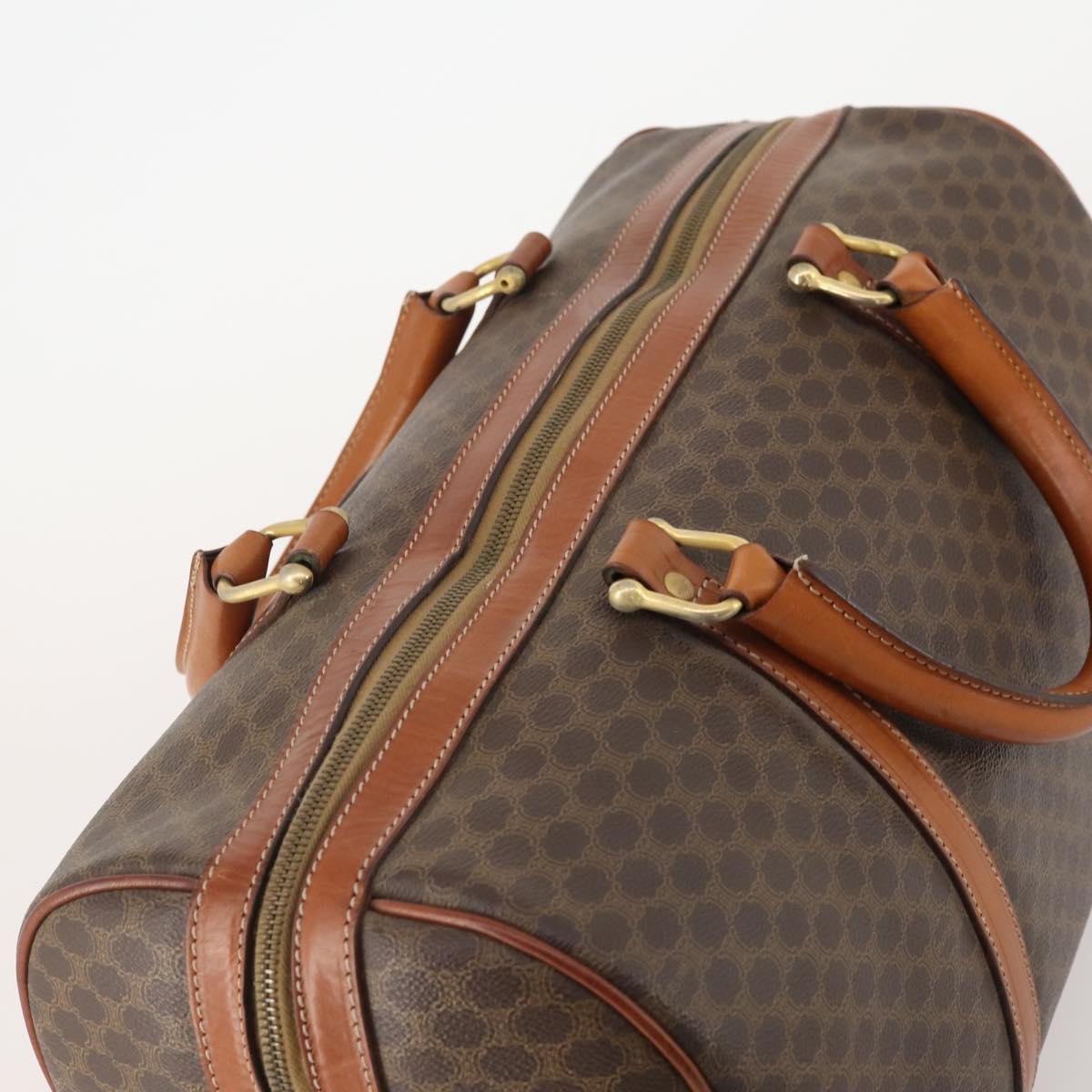 CELINE Macadam Canvas Boston Bag PVC Leather Brown Gold Auth YKZ108